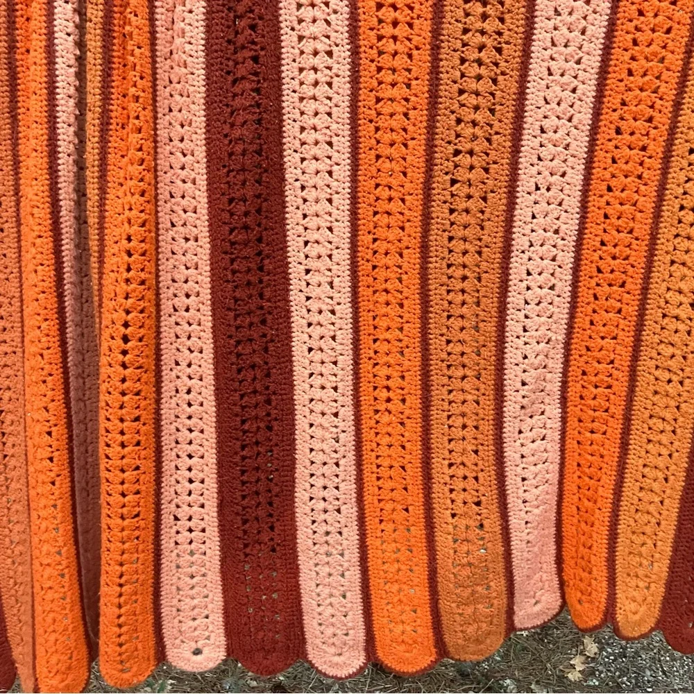 Vintage handmade 1970s crochet wool blend large Afghan in fall colors
